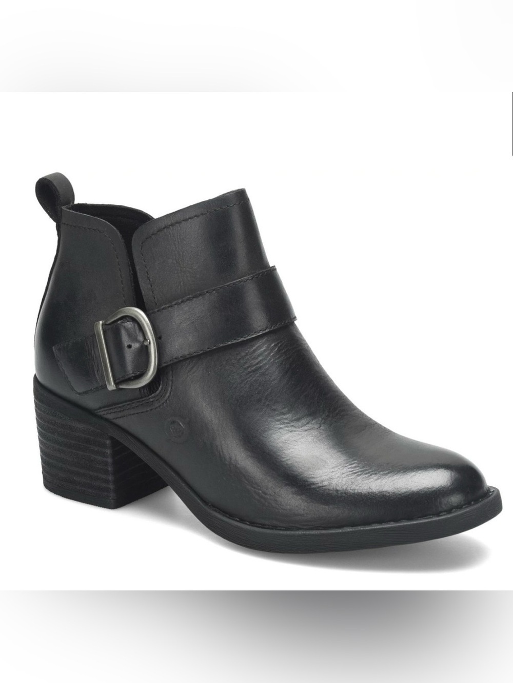 Born Royce Black Leather Buckle Ankle Bootie Boots - Sz 9.5M, Like New